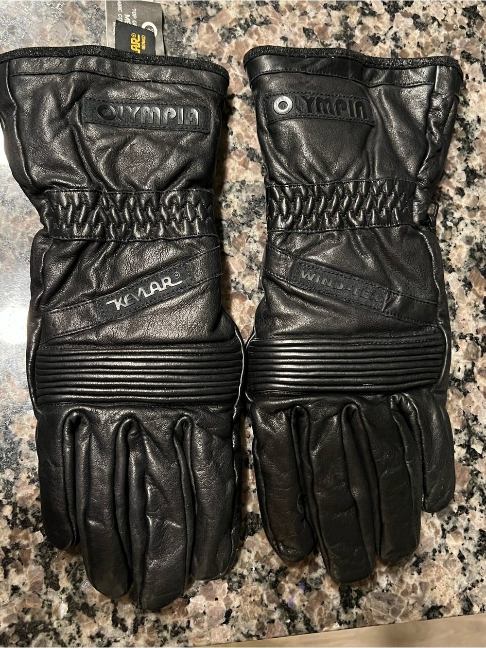 Men’s Black Leather Motorcycle Gloves with Windtex